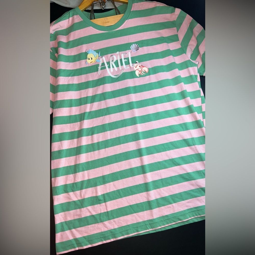Disney Our Universe Pink Striped Ariel T-Shirt Size Womens Large NWOT org cotton